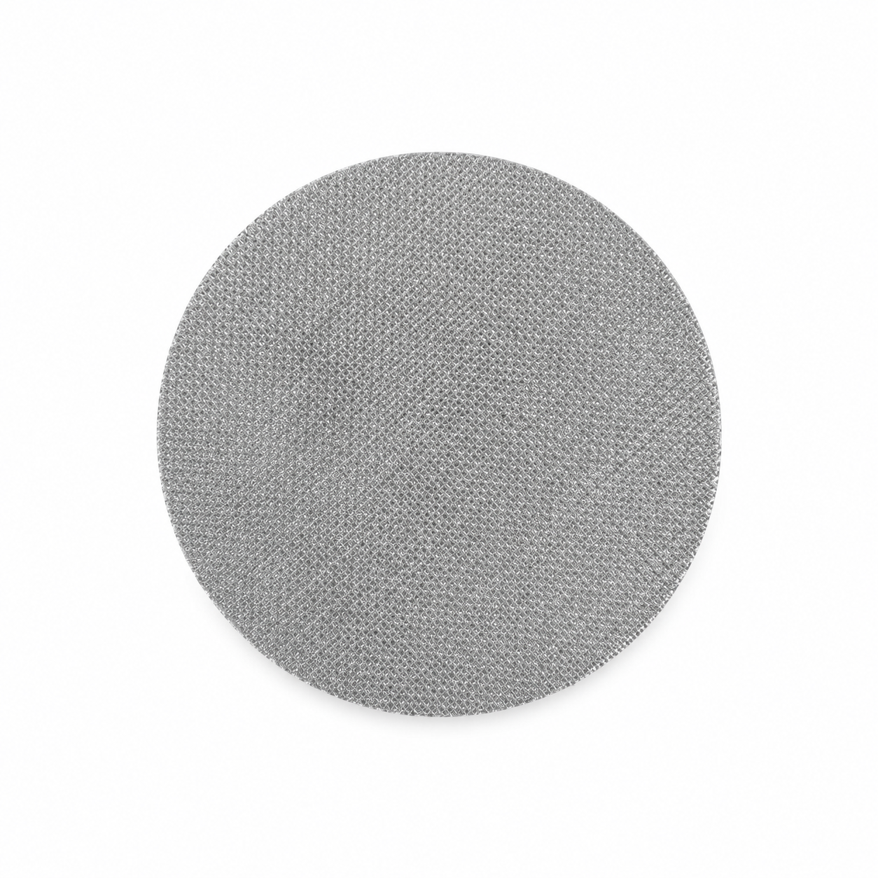 Round stainless steel mesh espresso puck screen with fine mesh surface on a white background - Grind Logic