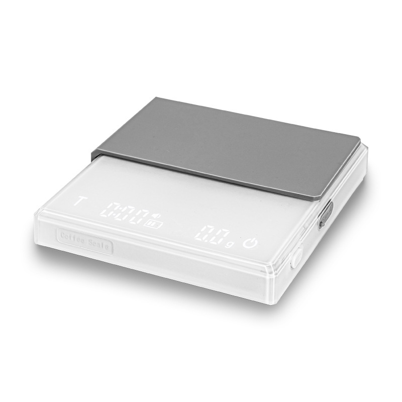 Grind Logic Brew Scale in white with digital weighing display and built-in timer